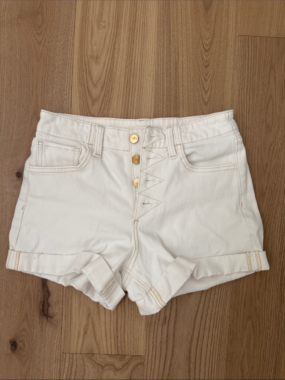 Joe's Jeans Cream/ White High-Rise Button-Fly Cuffed Denim Shorts